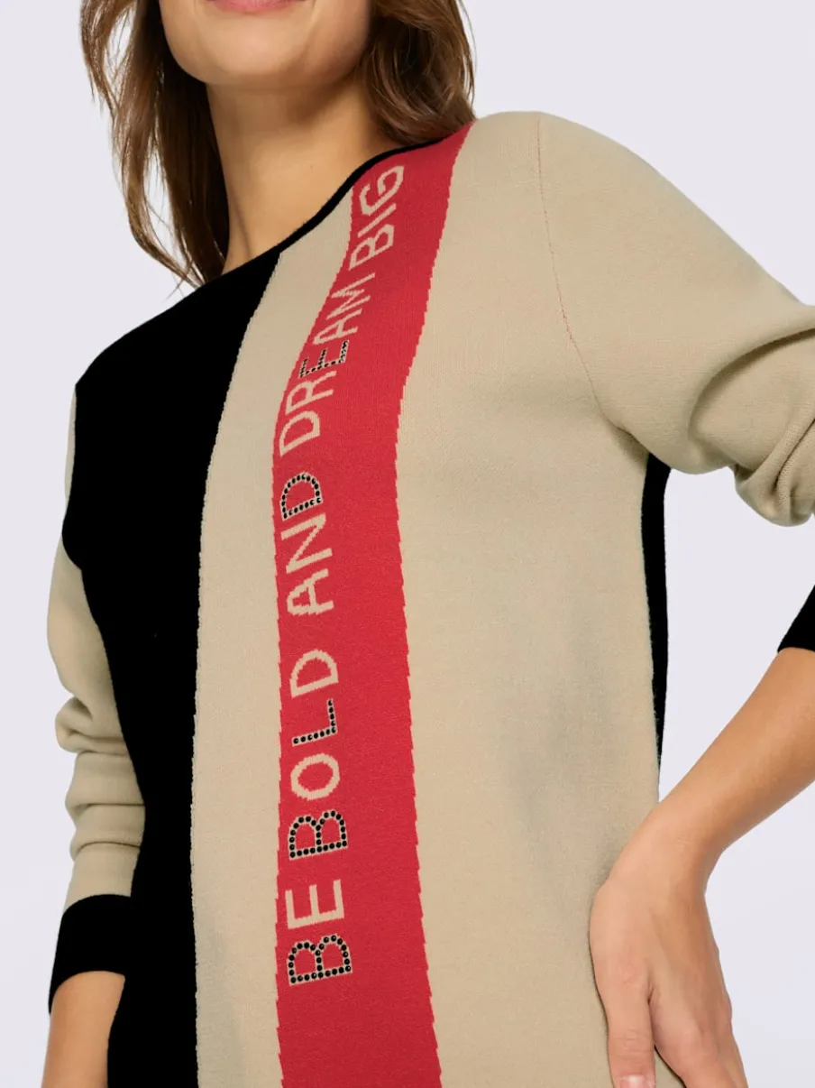 Pull à manches longues avec inscription et motif jacquard