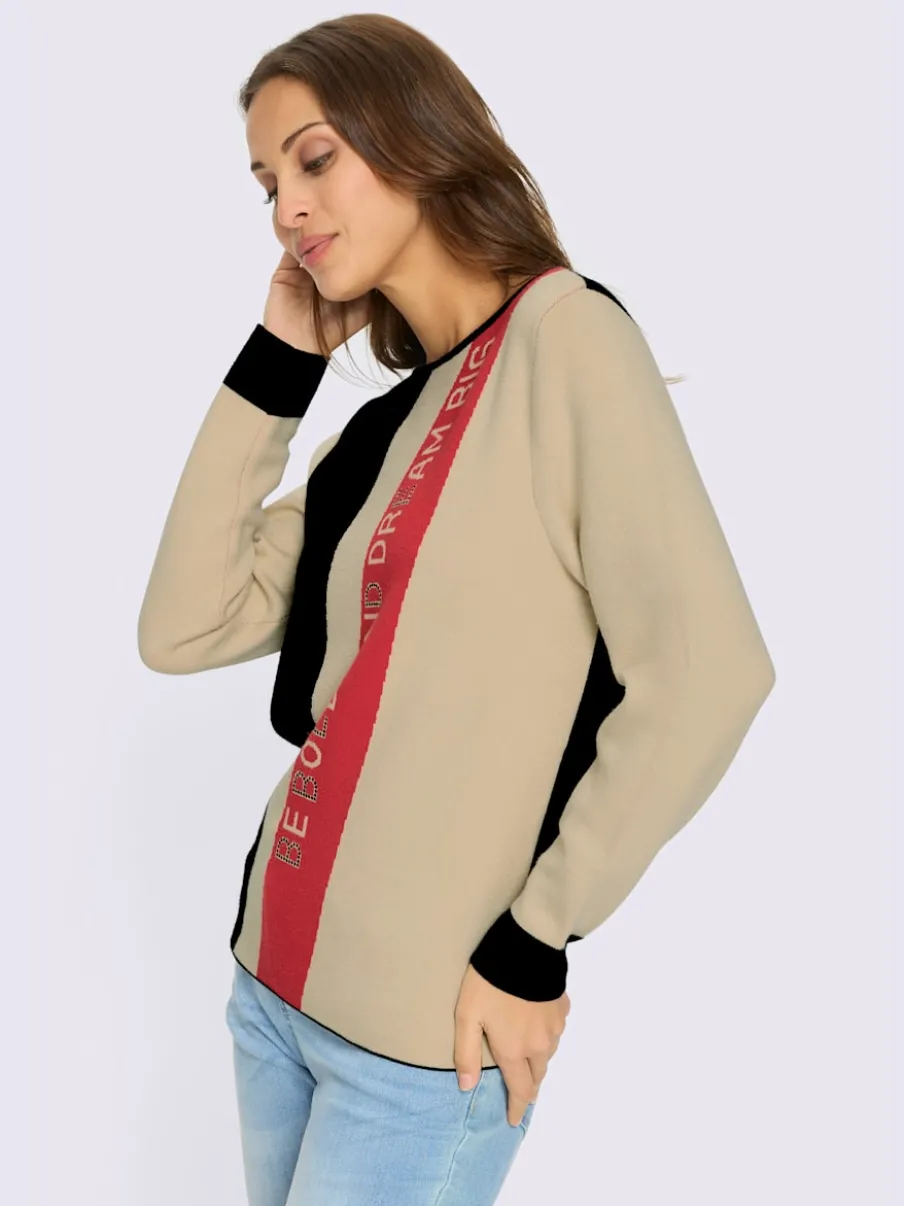 Pull à manches longues avec inscription et motif jacquard