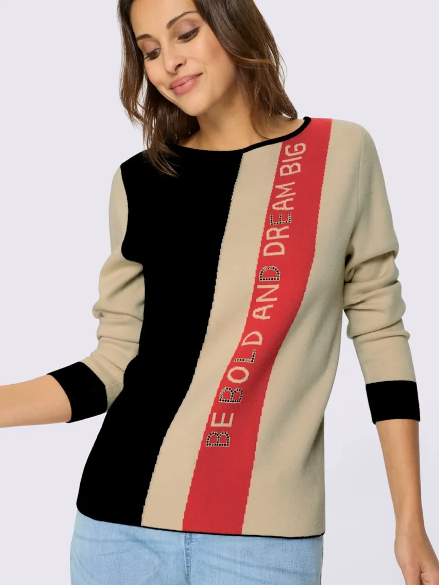 Pull à manches longues avec inscription et motif jacquard