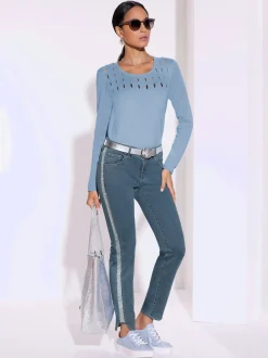 Pull à manches longues avec motif ajouré et découpes brillantes