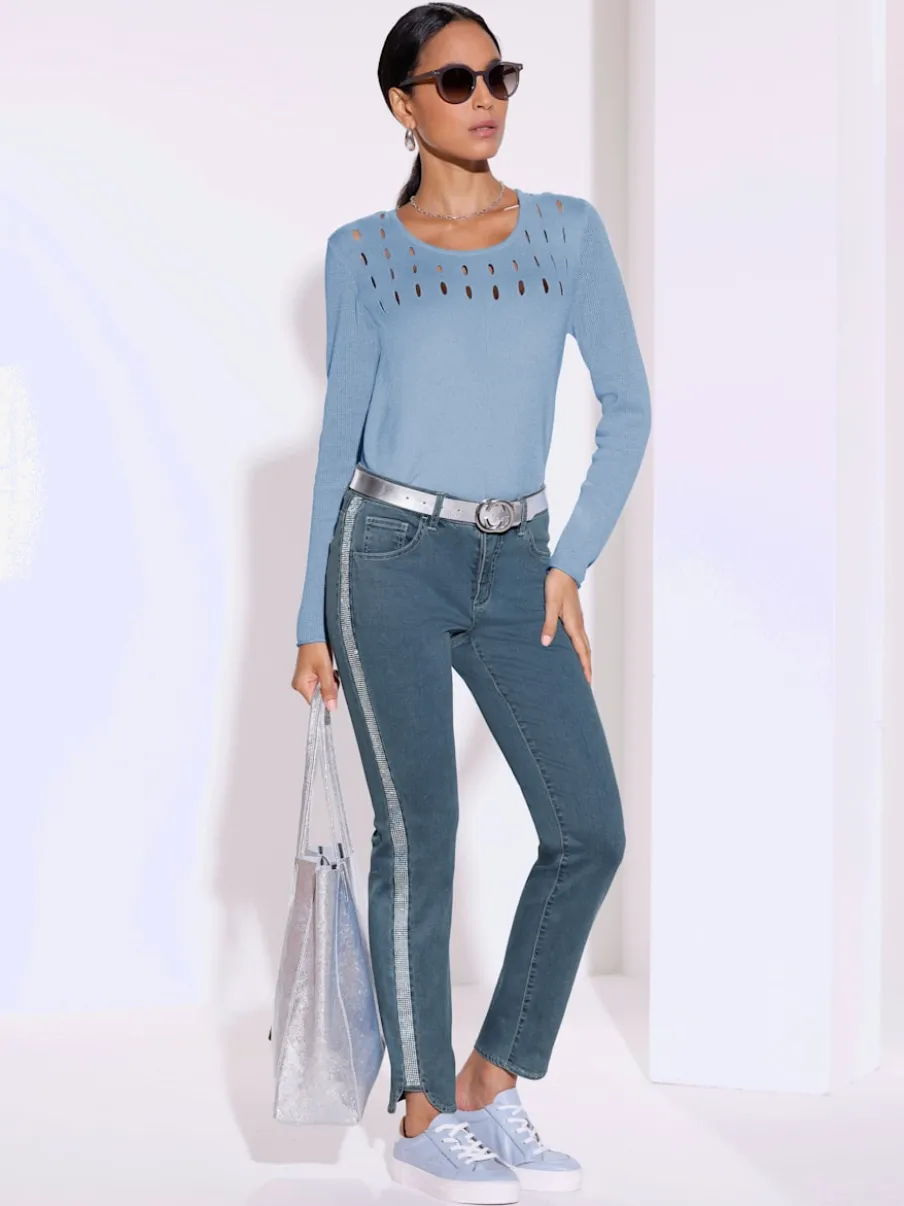 Pull à manches longues avec motif ajouré et découpes brillantes