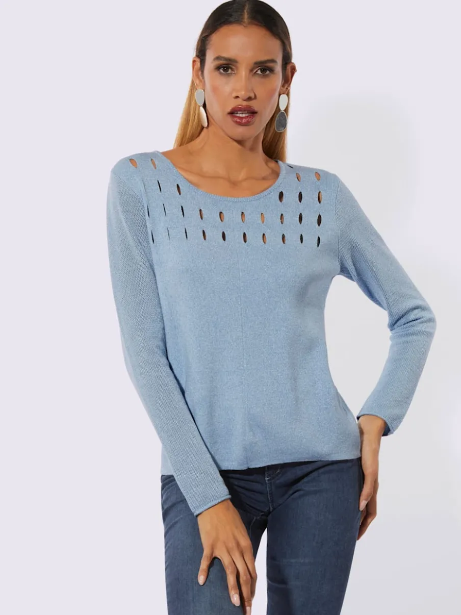 Pull à manches longues avec motif ajouré et découpes brillantes