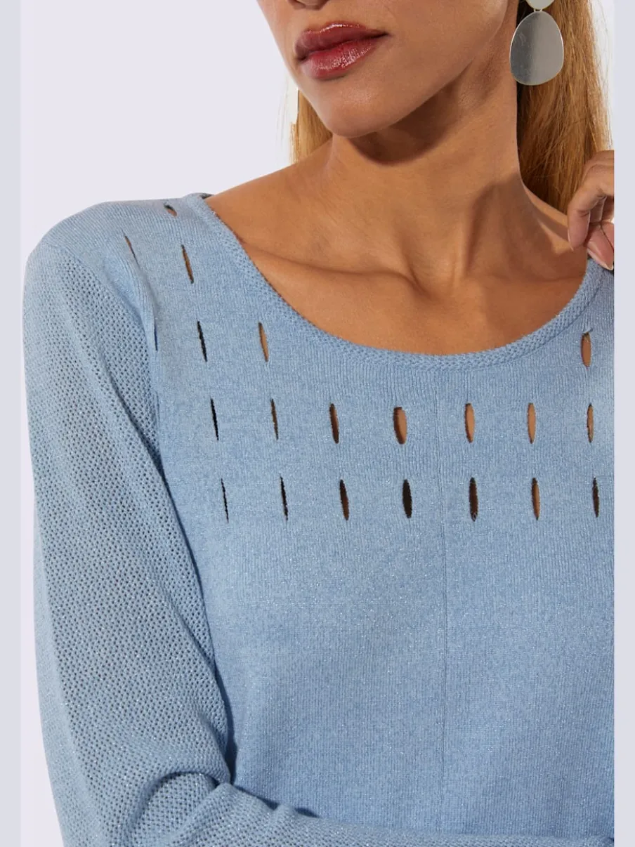 Pull à manches longues avec motif ajouré et découpes brillantes