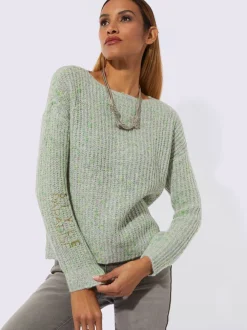 Pull à manches longues à broderie et finitions côtelées