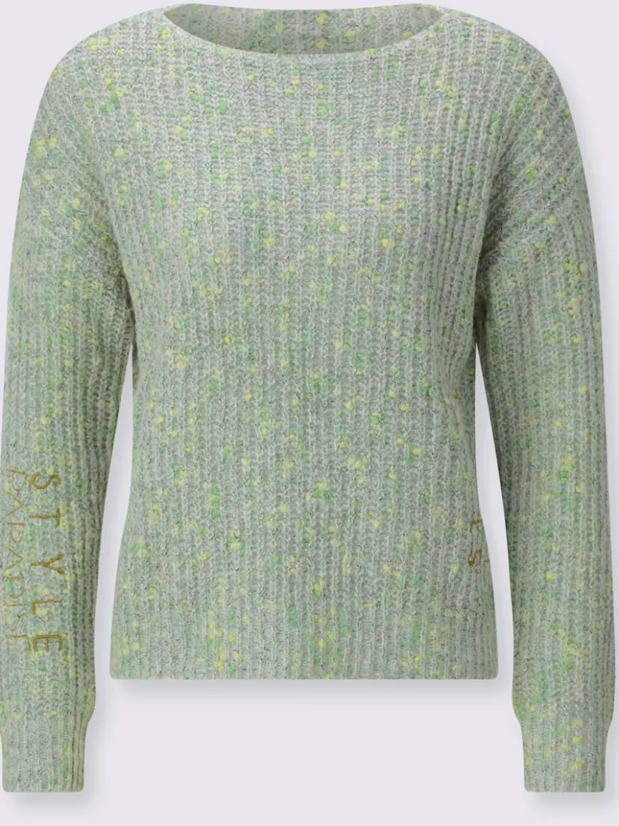 Pull à manches longues à broderie et finitions côtelées