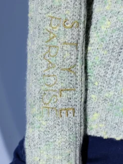 Pull à manches longues à broderie et finitions côtelées