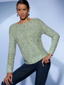 Pull à manches longues à broderie et finitions côtelées