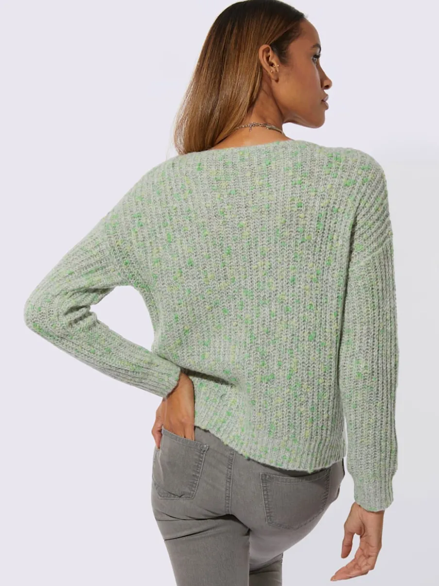 Pull à manches longues à broderie et finitions côtelées