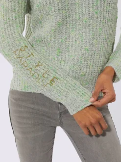 Pull à manches longues à broderie et finitions côtelées