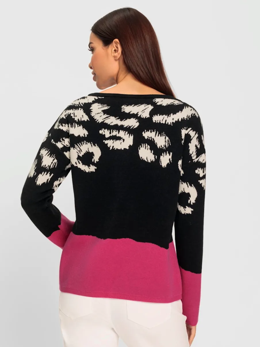 Pull à manches longues col en u jacquard graphique