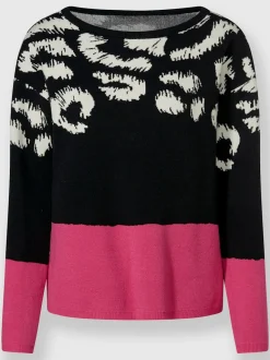 Pull à manches longues col en u jacquard graphique