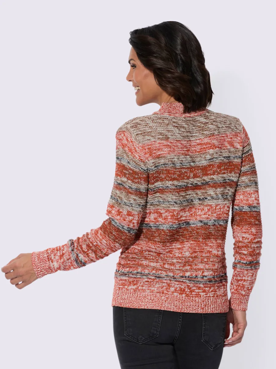Pull à manches longues col montant motifs chinés doux