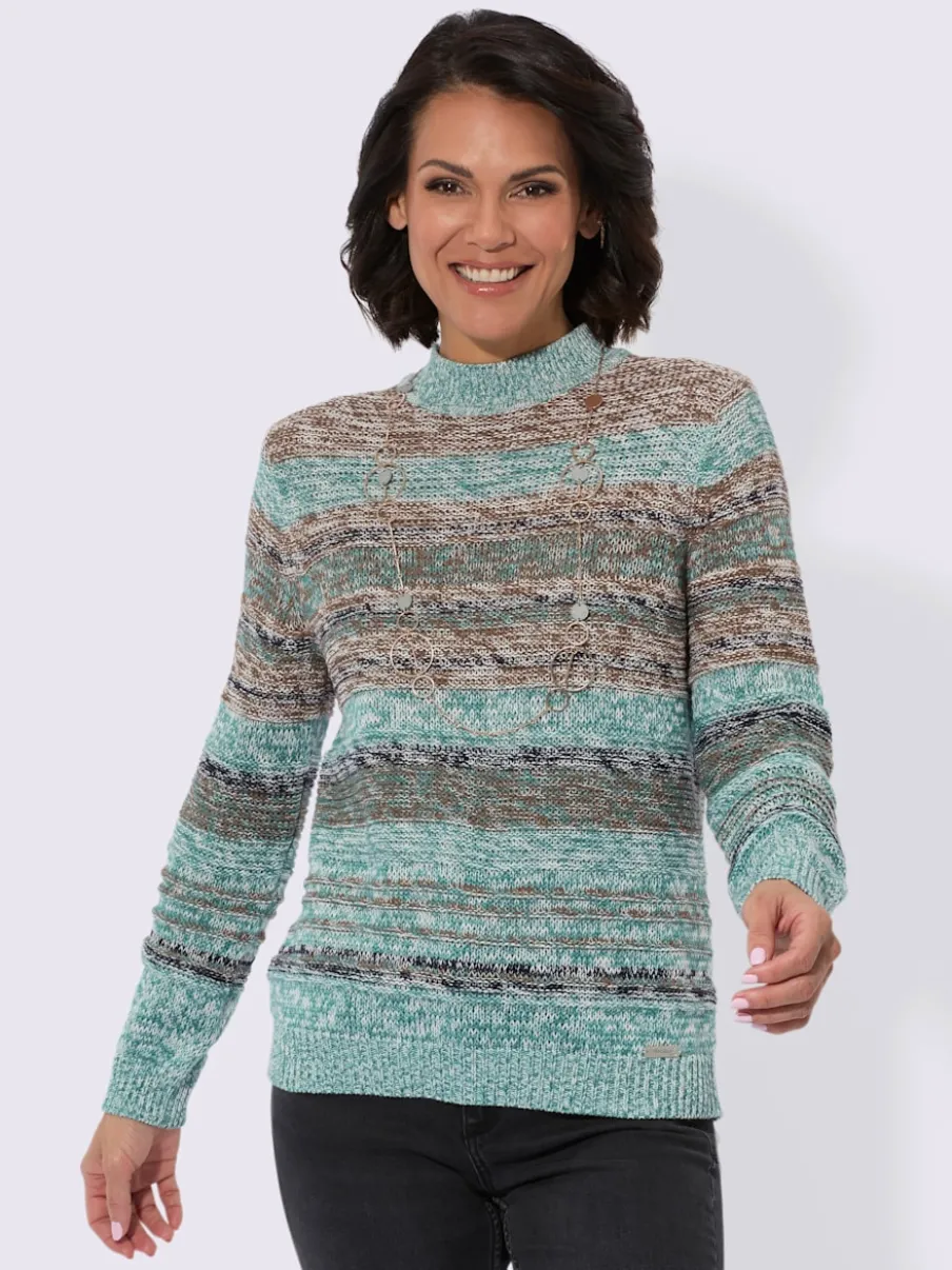 Pull à manches longues col montant motifs chinés doux