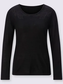 Pull à manches longues empiècements maille décoratifs broderie feuilles
