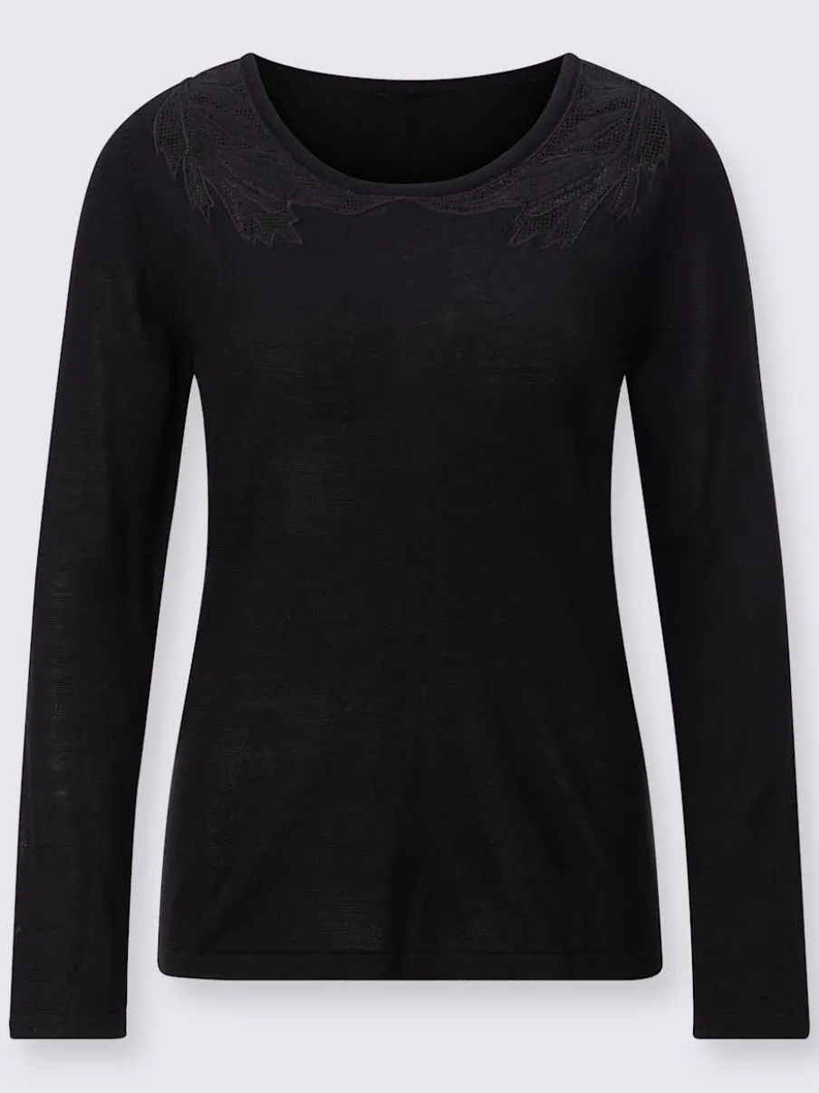 Pull à manches longues empiècements maille décoratifs broderie feuilles