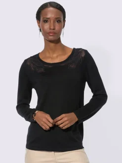 Pull à manches longues empiècements maille décoratifs broderie feuilles