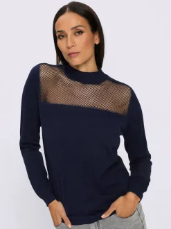 Pull à manches longues empiècement transparent devant