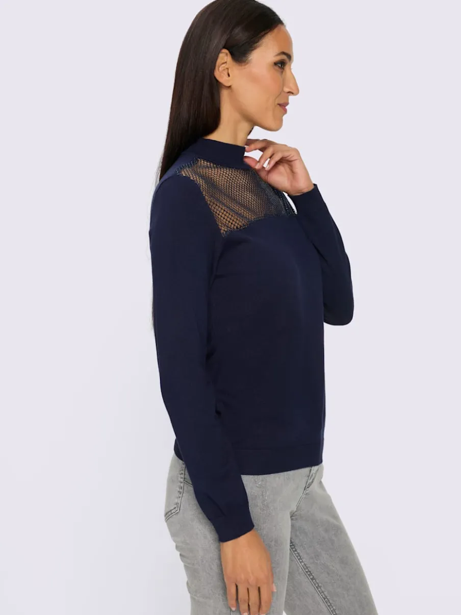 Pull à manches longues empiècement transparent devant
