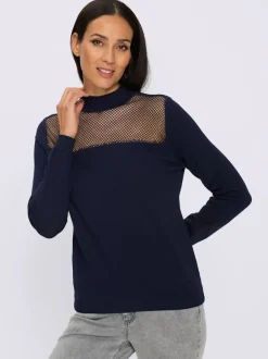 Pull à manches longues empiècement transparent devant