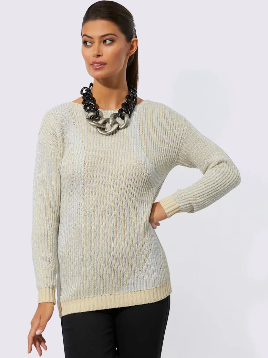 Pull à manches longues en coton avec motif intarsia discret
