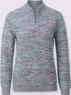 Pull à manches longues en coton au motif tricoté chiné