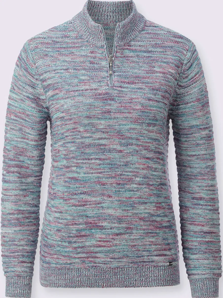Pull à manches longues en coton au motif tricoté chiné