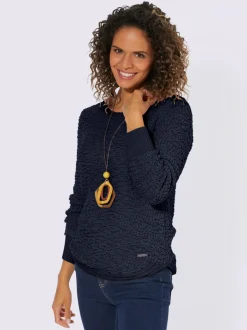 Pull à manches longues en fil fantaisie côtelé souple