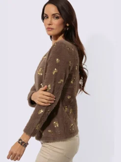 Pull à manches longues en fil moelleux avec empiècements pailletés