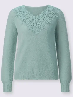 Pull à manches longues en lyocell avec dentelle délicate