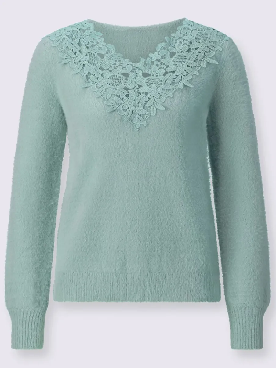 Pull à manches longues en lyocell avec dentelle délicate
