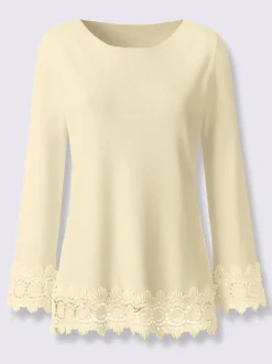 Pull à manches longues en lyocell avec ourlet en dentelle
