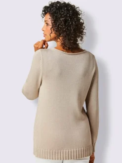 Pull à manches longues en mélange coton lyocell chiné