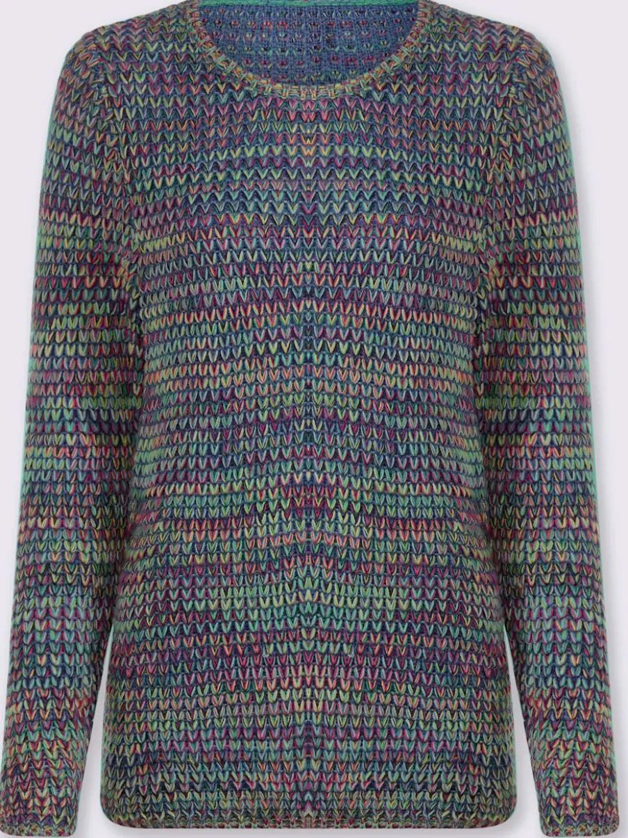 Pull à manches longues en tricot doux multicolore avec col rond