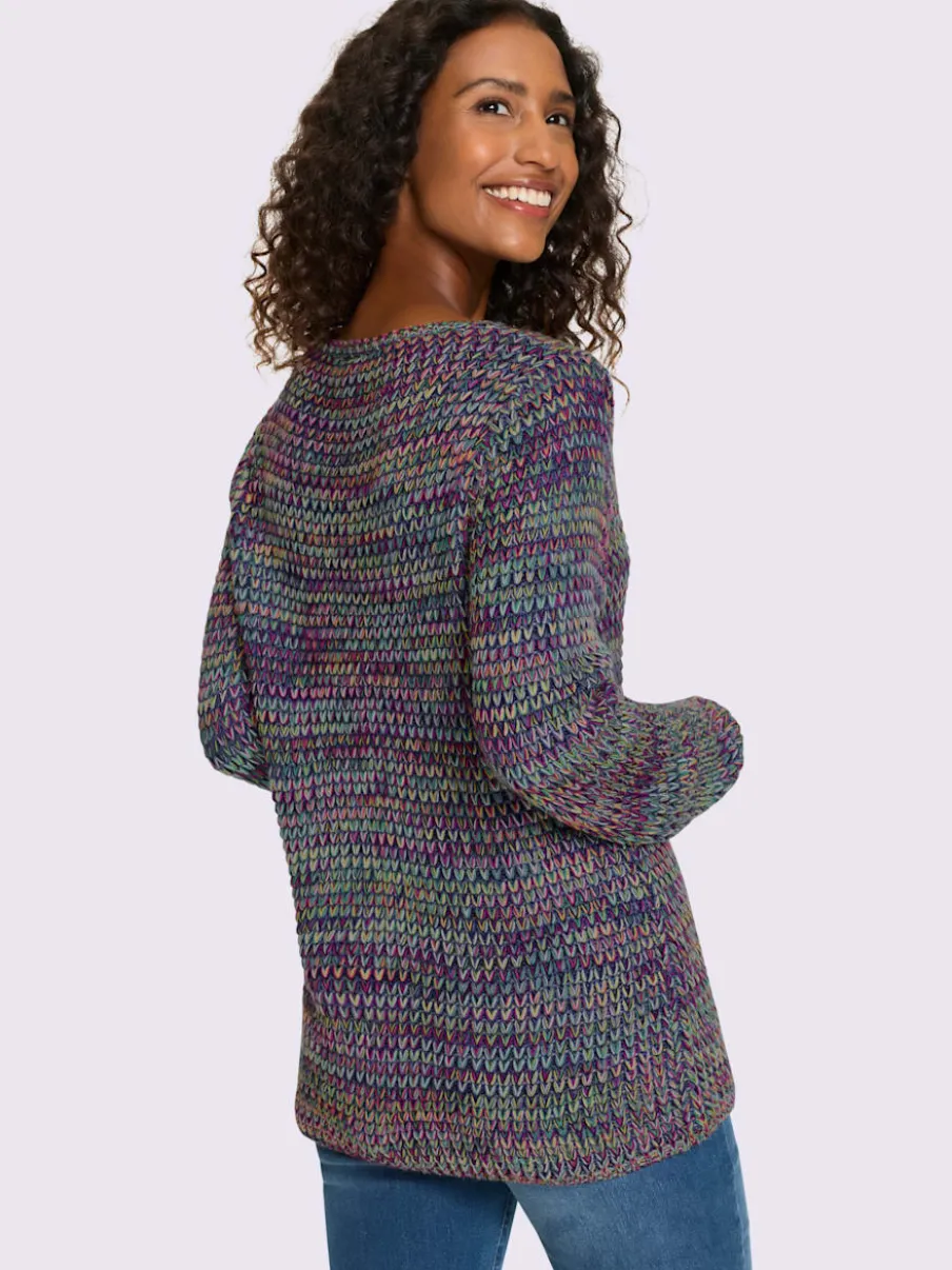 Pull à manches longues en tricot doux multicolore avec col rond