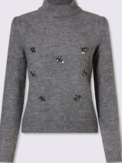 Pull à manches longues élégante application de pierres brillantes fantaisie