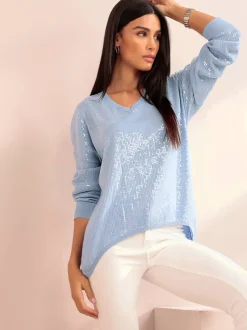 Pull à manches longues orné de paillettes brillantes