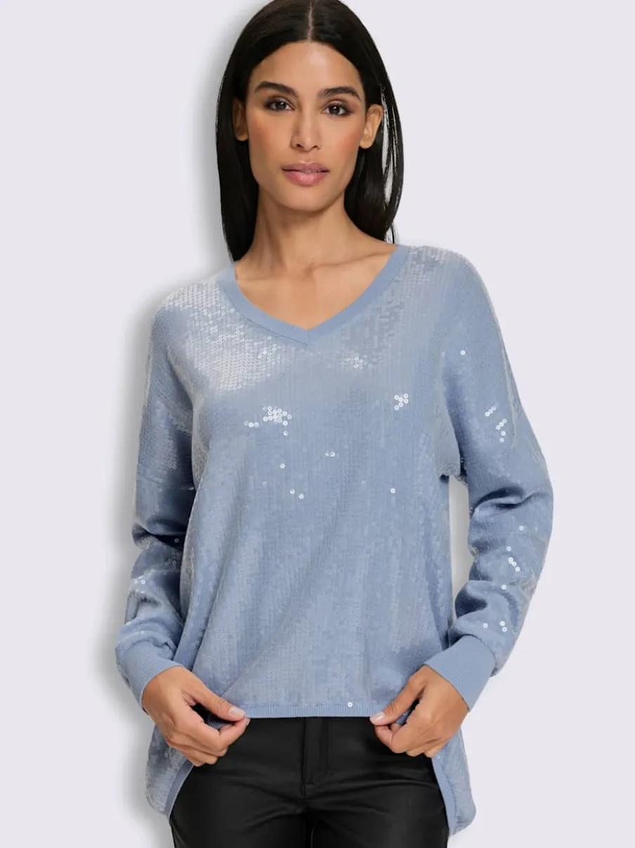 Pull à manches longues orné de paillettes brillantes