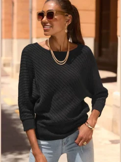Pull à manches 3/4 manches 3/4 chauve-souris avec bords-côtes