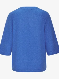 Pull à manches mi-longues encolure ronde avec bords-côtes tricotés