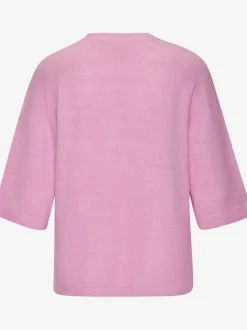 Pull à manches mi-longues encolure ronde avec bords-côtes tricotés