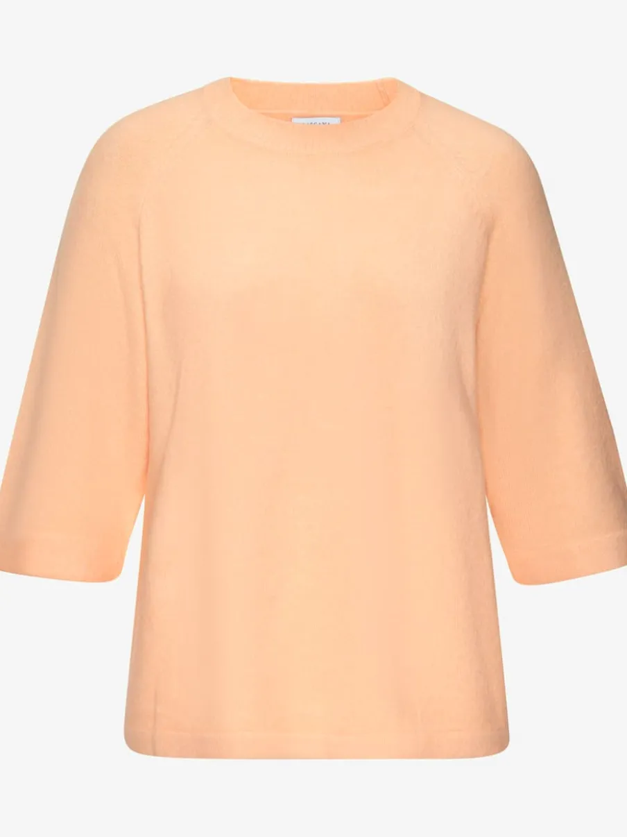Pull à manches mi-longues encolure ronde avec bords-côtes tricotés