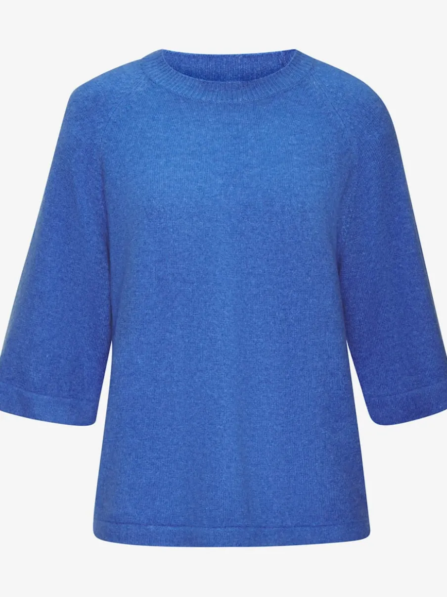 Pull à manches mi-longues encolure ronde avec bords-côtes tricotés