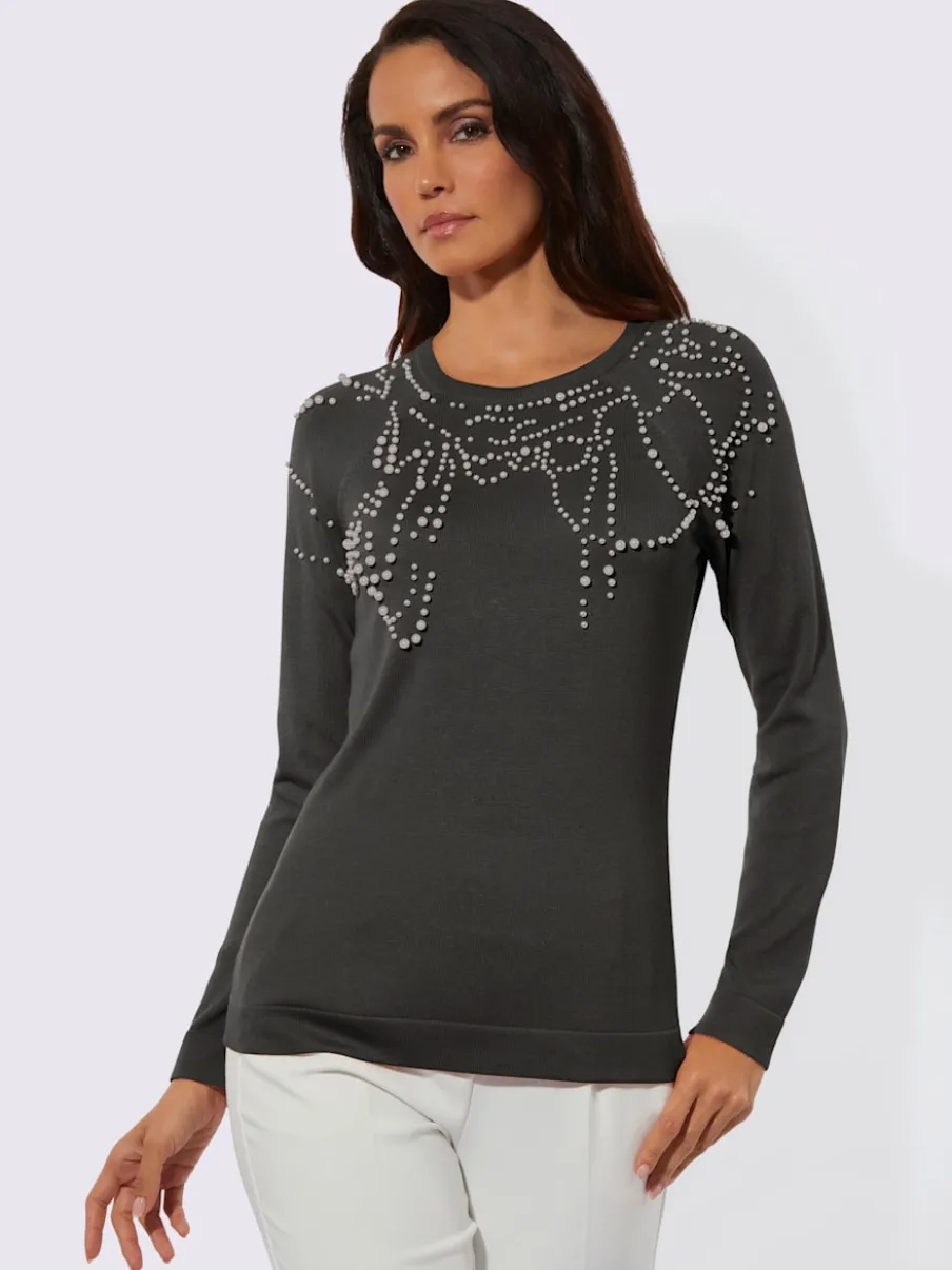 Pull à manches raglan en modal avec perles décoratives
