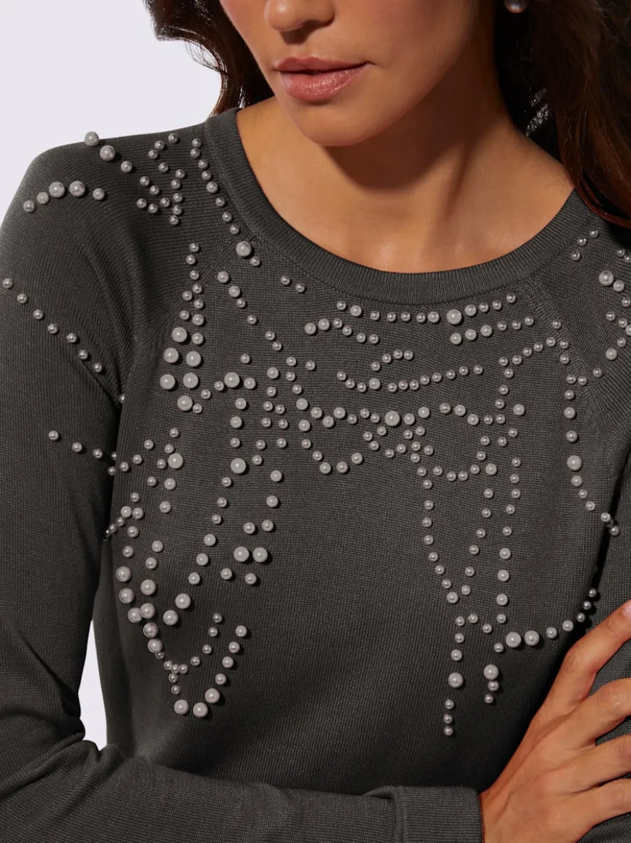 Pull à manches raglan en modal avec perles décoratives