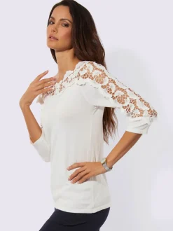 Pull à manches trois quarts en viscose avec dentelle