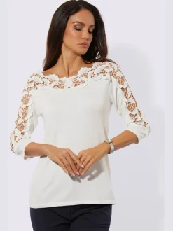 Pull à manches trois quarts en viscose avec dentelle