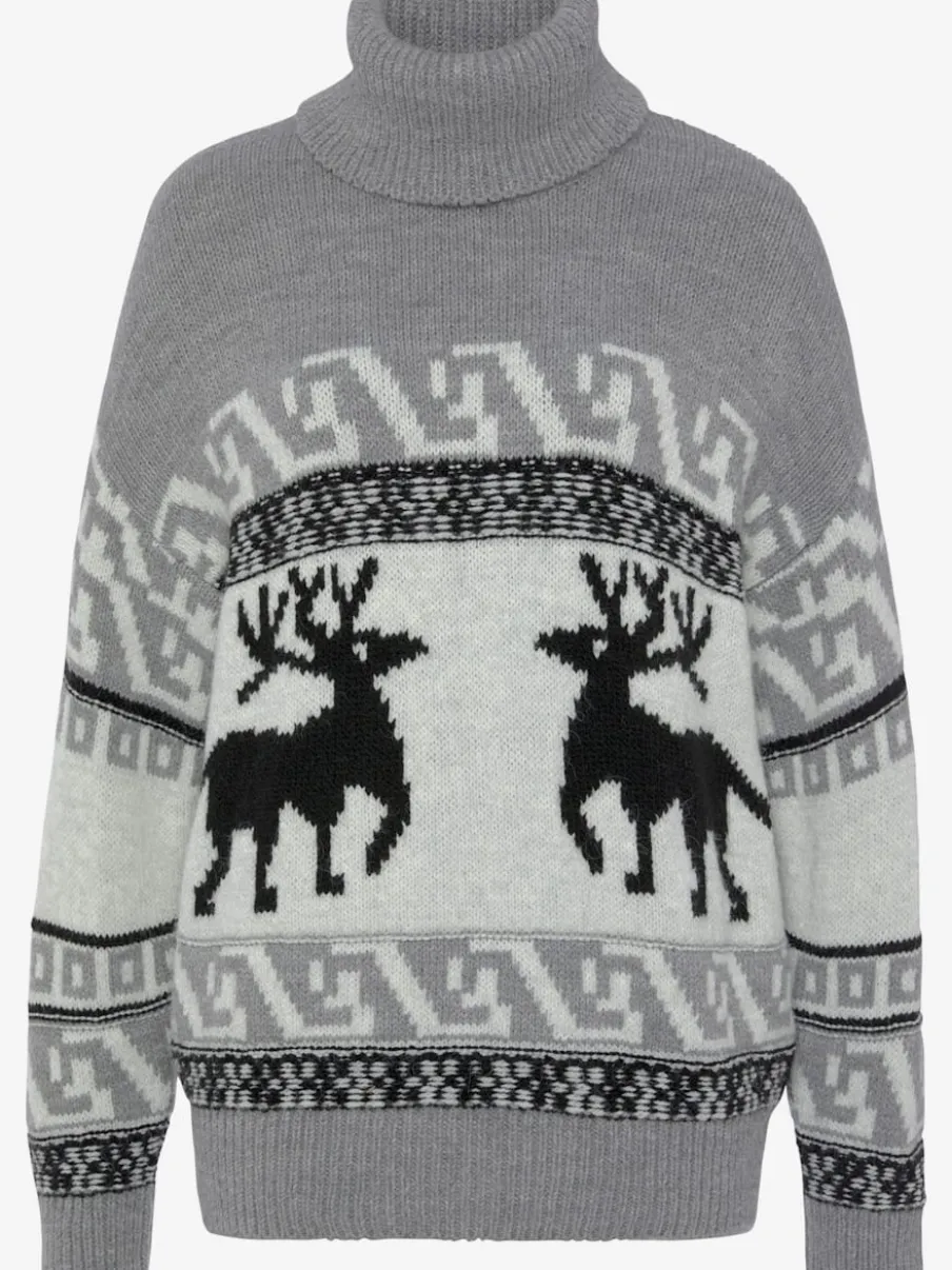 Pull norvégien à grand col roulé avec motifs tricotés et manches longues