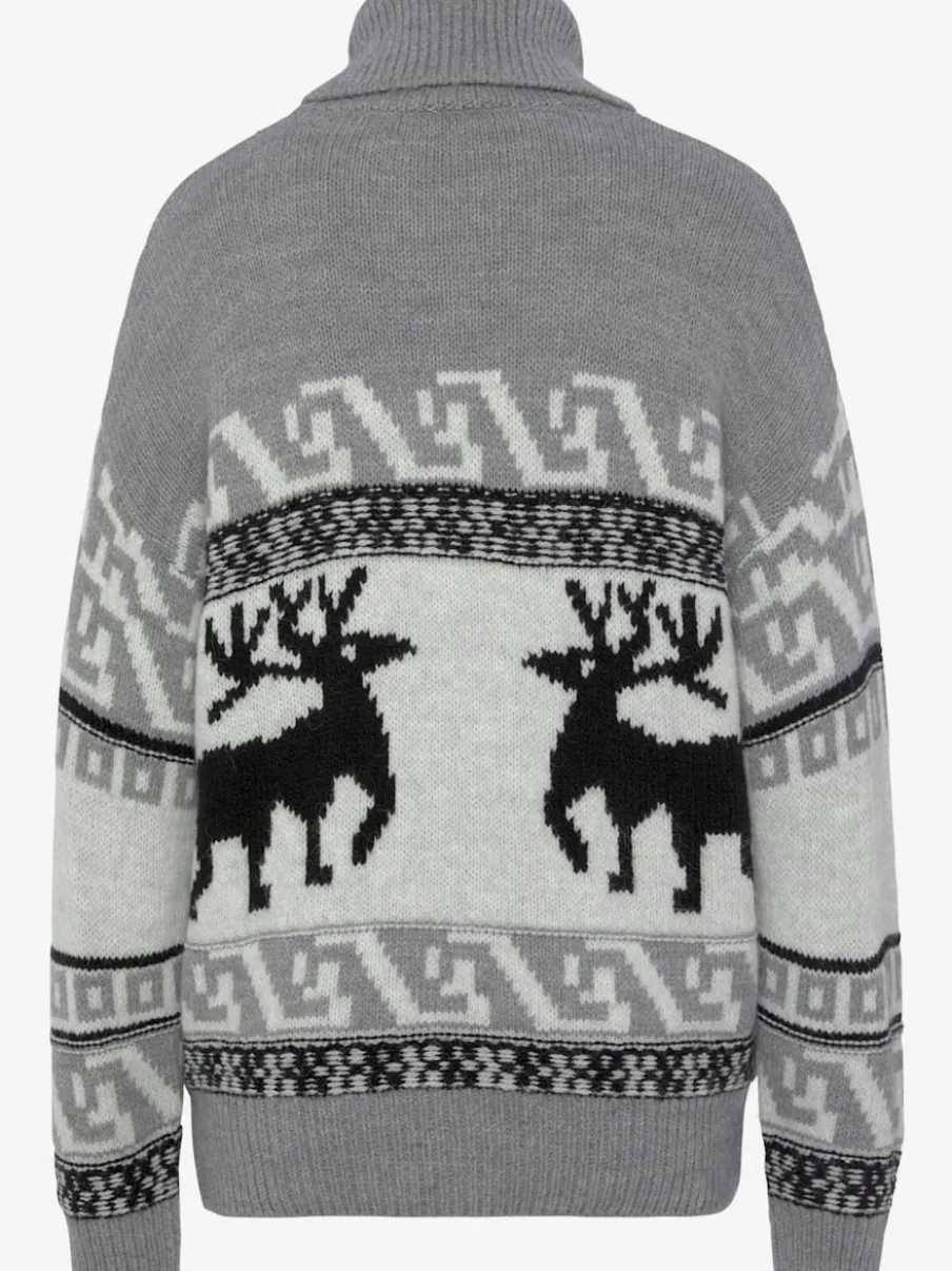 Pull norvégien à grand col roulé avec motifs tricotés et manches longues