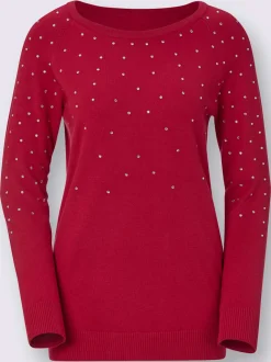 Pull orné de cristaux avec encolure en U manches longues