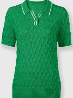 Pull polo ajouré avec col polo et rayures contrastées